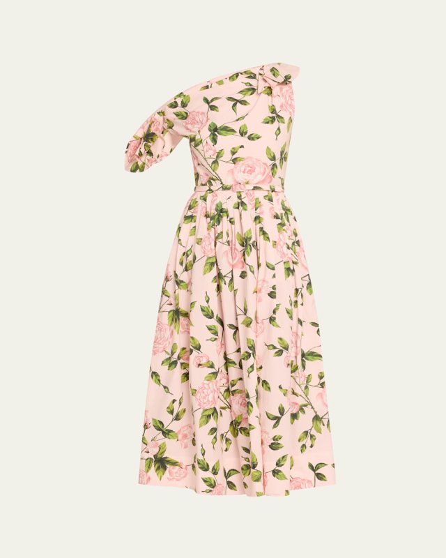 Tie Off-The-Shoulder English Roses Poplin Midi Dress